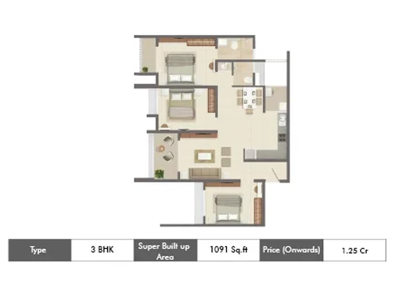 3 BHK floor plan